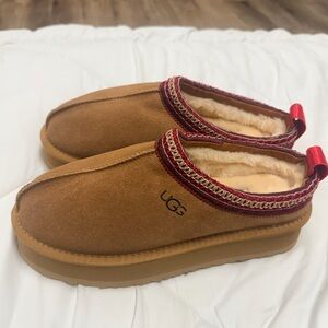 UGG Brown Mules with Red Trim